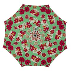 Retro 1960s Flowers Pattern Automatic Folding Umbrella With Case (medium) by violetheavensky