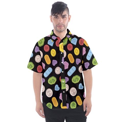 Ecstasy Pills Pattern Men s Short Sleeve Shirt by Valentinaart