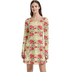 Retro 1880s Flowers Pattern 18 Long Sleeve Velour Skater Dress by violetheavensky