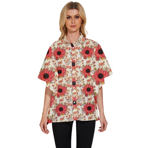 Retro 1880s Flowers Pattern 23 Women s Batwing Button Up Shirt by violetheavensky