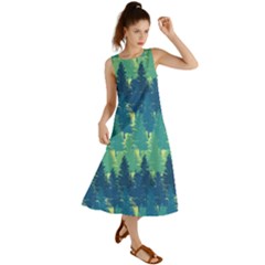 Christmas Trees Pattern Digital Paper Seamless Summer Maxi Dress by Paksenen