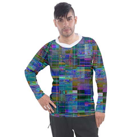 Glitch Chaos Print Men s Pique Long Sleeve T-shirt by dflcprintsclothing