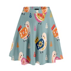 Cute Bird Pattern High Waist Skirt by designsbymallika