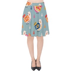Cute Bird Pattern Velvet High Waist Skirt by designsbymallika