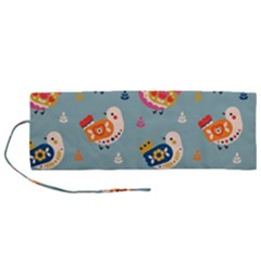 Cute Bird Pattern Roll Up Canvas Pencil Holder (m) by designsbymallika