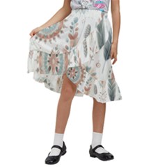 Pastel-boho-pattern Kids  Ruffle Flared Wrap Midi Skirt by designsbymallika