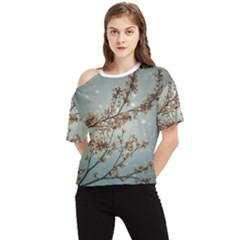 Dreamy Nature Motif One Shoulder Cut Out T-shirt by dflcprintsclothing