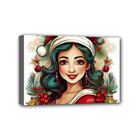 Young Woman With Santa Claus Clothes Isolated Illustration Wb Mini Canvas 6  X 4  (stretched) by dflcprintsclothing