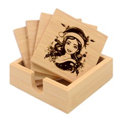 Young Woman With Santa Claus Clothes Isolated Illustration Wb Bamboo Coaster Set by dflcprintsclothing