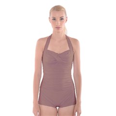 Mocha Mousse Hex Code #a47864 Boyleg Halter Swimsuit  by dressshop