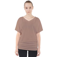 Mocha Mousse Hex Code #a47864 V-neck Dolman Drape Top by dressshop