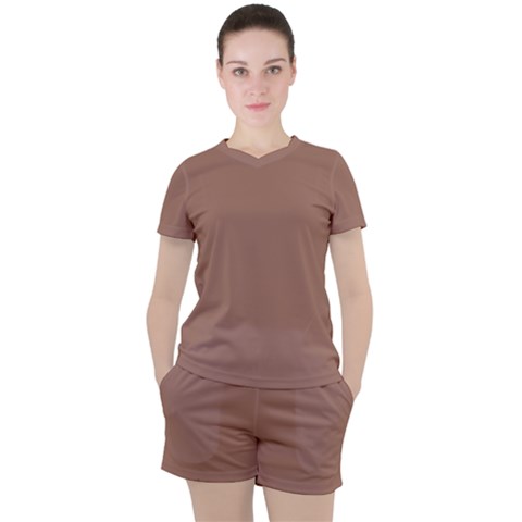Mocha Mousse Hex Code #a47864 Women s T-shirt And Shorts Set by dressshop