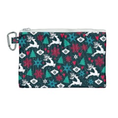 Holiday Season Pattern December Happy Holidays Merry Christmas Winter Family Festive New Year Canvas Cosmetic Bag (large) by Maspions