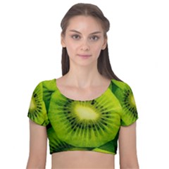 Kiwi Fruits, Close-up, Exotic Fruit Velvet Short Sleeve Crop Top  by kyorashop23