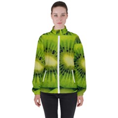 Kiwi Fruits, Close-up, Exotic Fruit Women s High Neck Windbreaker by kyorashop23