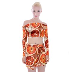Peorange, Fruit, Citrus Off Shoulder Top With Mini Skirt Set by kyorashop23