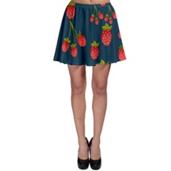 Strawberry Texture, Blue Background With Strawberries Skater Skirt by kyorashop23
