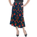 Strawberry Texture, Blue Background With Strawberries Midi Mermaid Skirt View1