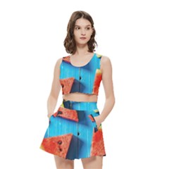 Watermelons, Fruits Women s Crop Top Pleated Skater Rave Skirt by kyorashop23