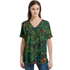 Grass Nature Meadow V-neck Split Shoulder Casual T-shirt by Hannah976