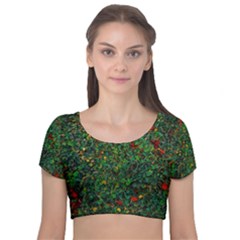 Grass Nature Meadow Velvet Short Sleeve Crop Top  by Hannah976