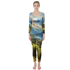 Forest Landscape Nature Trees Long Sleeve Catsuit by Salmanaz77