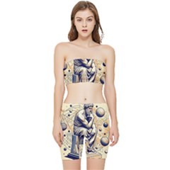 Thinker Sculpture Design Geometric Stretch Shorts And Tube Top Set by Salmanaz77