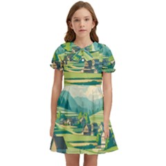 Countryside Meadow Rural Bloom Kids  Bow Tie Puff Sleeve Dress by Salmanaz77