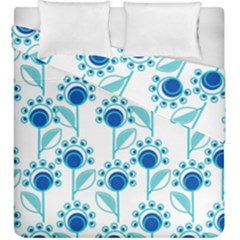 Blue Daisy Minimalist Leaves   Duvet Cover Double Side (king Size) by ConteMonfrey