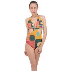 Geometric Design 08 Halter Front Plunge Swimsuit by myclothy
