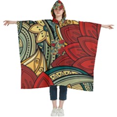 Pattern Shape Colorful Flower Leaves Women s Hooded Rain Ponchos by Posterlux