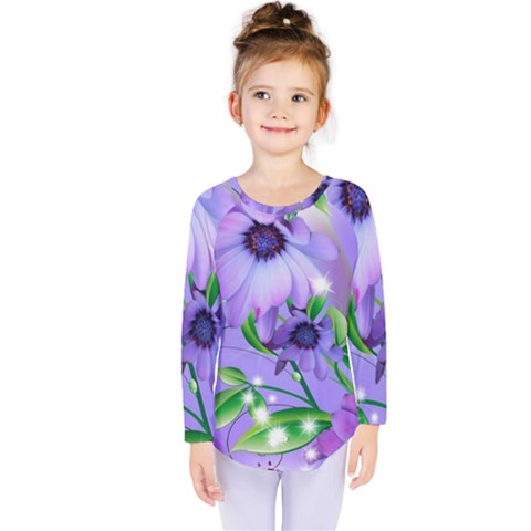 Purple Flower Nature Kids  Long Sleeve T-shirt by Posterlux