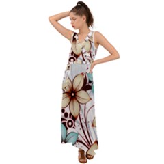 Flowers Flowers Pattern V-neck Chiffon Maxi Dress by Posterlux