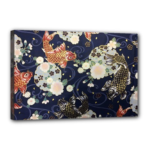 Japanese Wave Koi Illustration Pattern Canvas 18  X 12  (stretched) by Ndabl3x