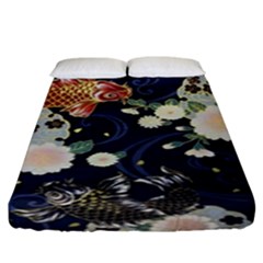 Japanese Wave Koi Illustration Pattern Fitted Sheet (king Size) by Ndabl3x