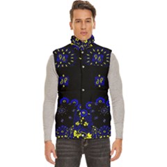 Blue Yellow Bandana Men s High Neck Button Up Puffer Vest by dressshop
