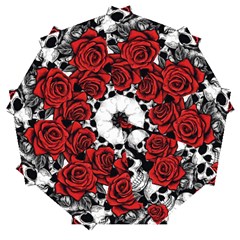 Roses And Skulls Automatic Folding Umbrella With Case (medium) by pollyparadiseartshop