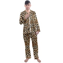 Leopard Men s Long Sleeve Satin Pajamas Set by pollyparadiseartshop