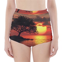 Sunset Nature Sea Dusk Landscape High-waisted Bikini Bottoms by Salmanaz77