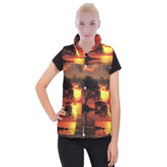 Sunset Nature Sea Dusk Landscape Women s Button Up Vest by Salmanaz77
