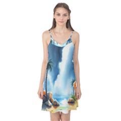 Delicate Watercolor Painting Surreal Oasis Scene With Intense Dramatic Lighting Camis Nightgown  by pollyparadiseartshop