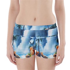 Delicate Watercolor Painting Surreal Oasis Scene With Intense Dramatic Lighting Boyleg Bikini Wrap Bottoms by pollyparadiseartshop