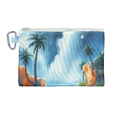 Delicate Watercolor Painting Surreal Oasis Scene With Intense Dramatic Lighting Canvas Cosmetic Bag (large) by pollyparadiseartshop
