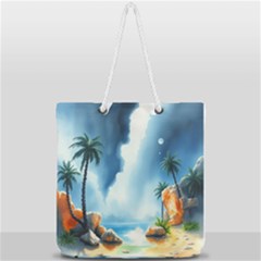 Delicate Watercolor Painting Surreal Oasis Scene With Intense Dramatic Lighting Full Print Rope Handle Tote (large) by pollyparadiseartshop