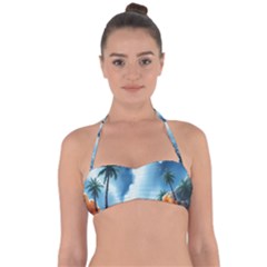 Delicate Watercolor Painting Surreal Oasis Scene With Intense Dramatic Lighting Tie Back Bikini Top by pollyparadiseartshop