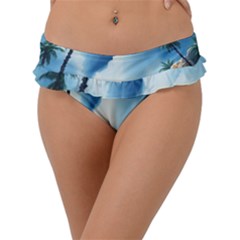 Delicate Watercolor Painting Surreal Oasis Scene With Intense Dramatic Lighting Frill Bikini Bottoms by pollyparadiseartshop