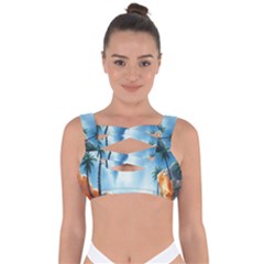 Delicate Watercolor Painting Surreal Oasis Scene With Intense Dramatic Lighting Bandaged Up Bikini Top by pollyparadiseartshop