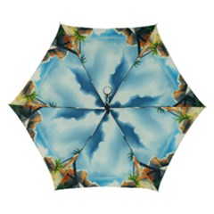 Delicate Watercolor Painting Surreal Oasis Scene With Intense Dramatic Lighting Automatic Folding Umbrella With Case (small) by pollyparadiseartshop