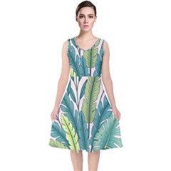 Illustrations Plants Nature Leaves V-neck Midi Sleeveless Dress  by Salmanaz77