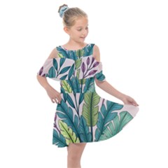 Illustrations Plants Nature Leaves Kids  Shoulder Cutout Chiffon Dress by Salmanaz77